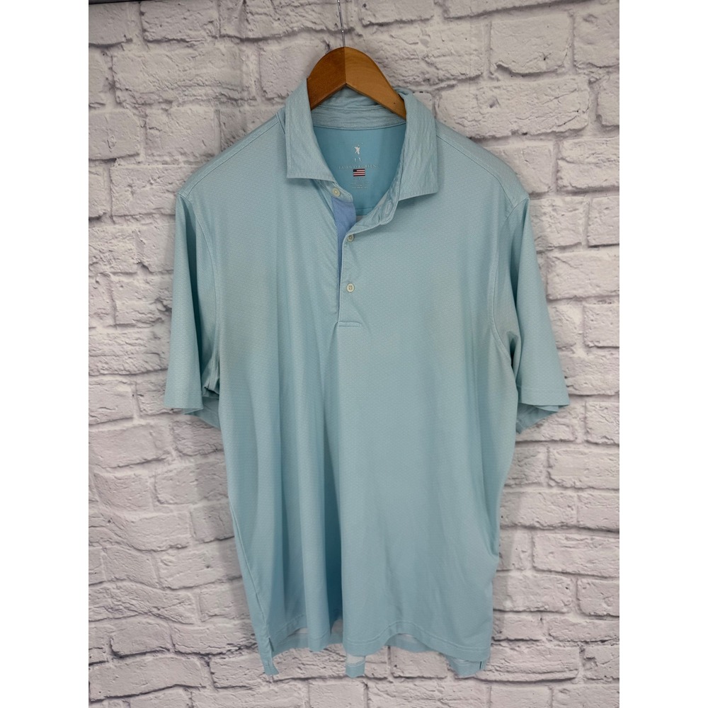 Fairway & Greene Mens Large Polo Shirt Light Blue Wave Pattern Golf Performance